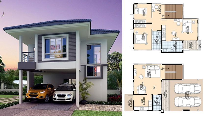 House-Design-3d-7.5x11-with-3-bedrooms