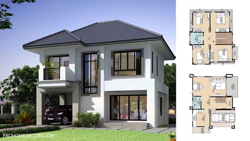Simple-House-Plans-8.8x8-with-4-Bedrooms
