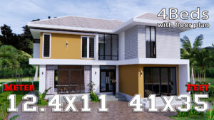 Home Designs 12.4x11 Meter 41x35 Feet 4 Beds