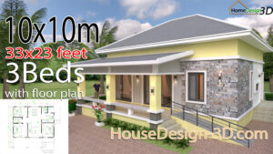 House Design 3d 10x10 Meter 33x33 Feet 3 Bedrooms Hip roof