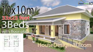 House Design 3d 10x10 Meter 33x33 Feet 3 Bedrooms Hip roof
