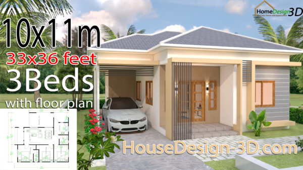 House Design 3d 10x11 Meter 33x36 Feet 3 Bedrooms Hip Roof - House ...