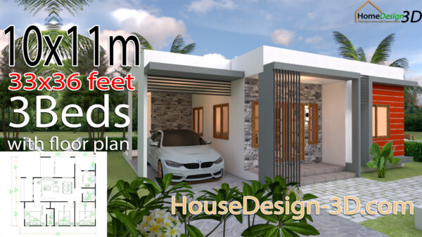 House Design 3d 10x11 Meter 33x36 Feet 3 Bedrooms Terrace Roof - House ...