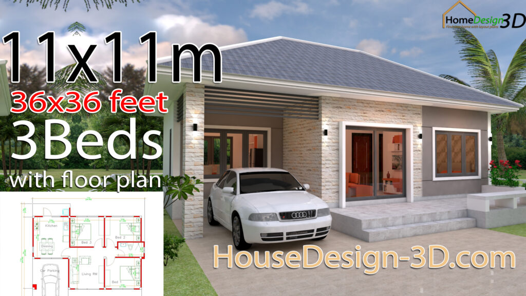 House Design 3d 11x11 Meter 36x36 Feet 3 Bedrooms Hip Roof - House ...