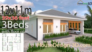 House Design 3d 12x11 Meter 39x36 Feet 3 Bedrooms Hip roof