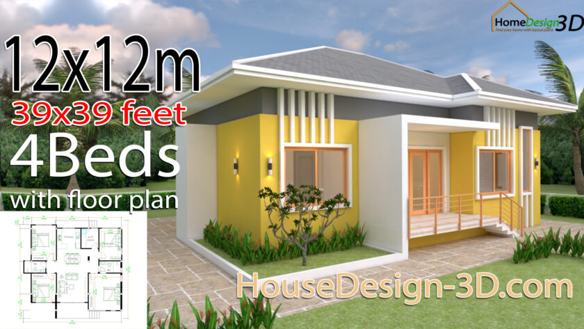 House Design 3d 12x12 Meter 39x39 Feet 4 Bedrooms Hip Roof - House ...