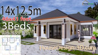 House Design 3d 14x12.5 Meter 46x41 Feet 3 Bedrooms Hip Roof