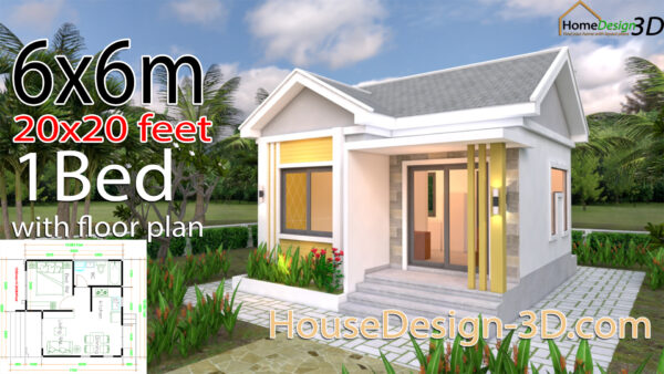 House Design 3d 6x6 Meter 20x20 Feet One Bedrooms Gable Roof