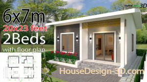 House Design 3d 6x7 Meter 20x23 Feet 2 Bedrooms gable Roof