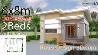 House Design 3d 6x8 Meter 20x26 Feet 2 Bedrooms Shed Roof