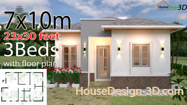 House Design 3d 7x10 Meter 23x33 Feet 3 Bedrooms Hip Roof