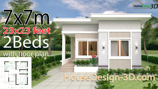 House Design 3d 7x7 Meter 23x23 Feet 2 bedrooms Shed Roof