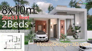 House Design 3d 8x10 Meter 26x33 Feet 2 Bedrooms Terrace roof