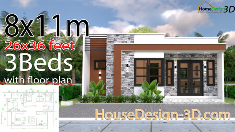 House Design 3d 8x11 Meter 26x36 Feet 3 Bedrooms Full Plans - House ...