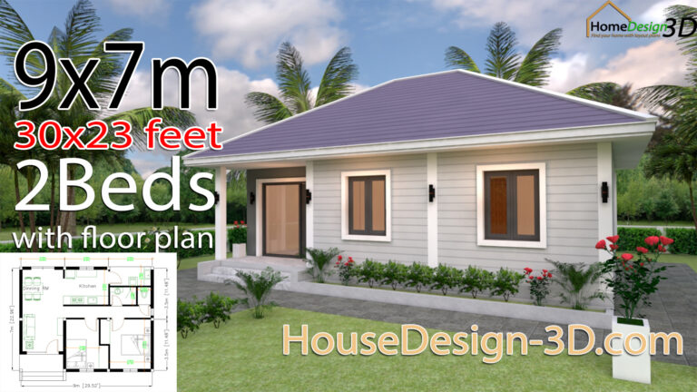 House Design 3d 9x7 Meter 30x23 Feet 2 Bedrooms Hip Roof - House Design 3D