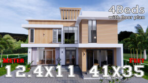 House Plans 12.4x11 Meter 41x35 Feet 4 Beds