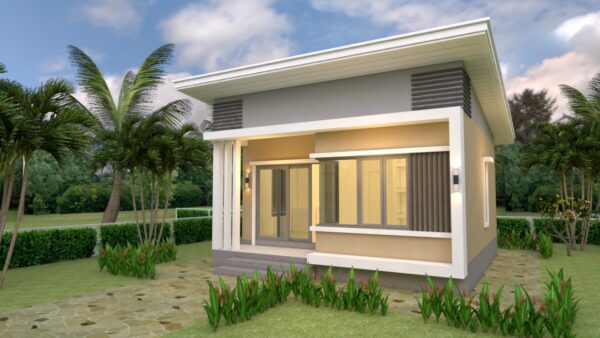 House Plans 21x21 Feet 6.5x6.5m Shed roof - House Design 3D