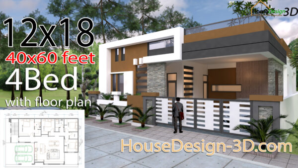 House design 140x60feet 12x18meters 4 Bedrooms