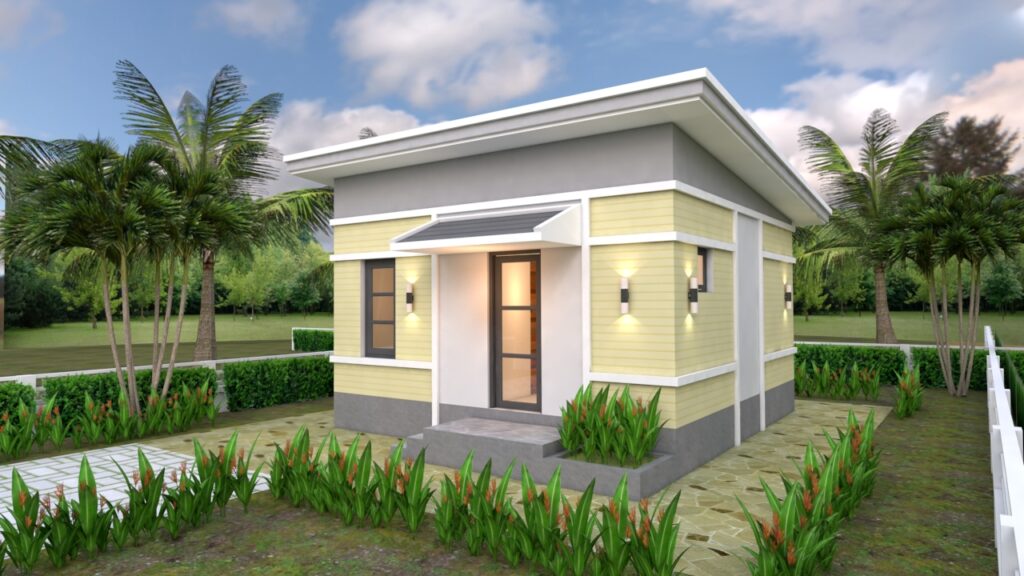 One Bedroom House Plans 6x6 with Shed Roof - House Design 3D