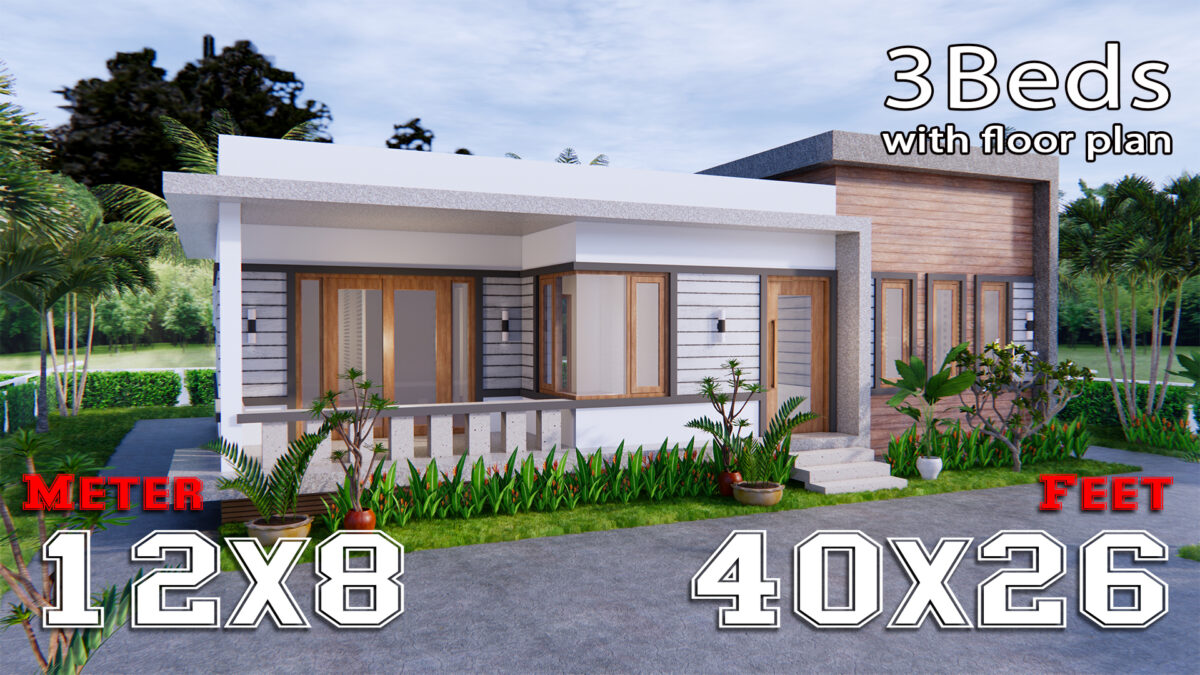 One Level House Plans 12x12 Meters 40x40 Feet - House Design 3D