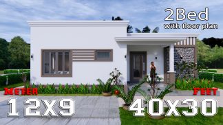 Online House Design 12x9 Meter 40x30 Feet 2 Beds