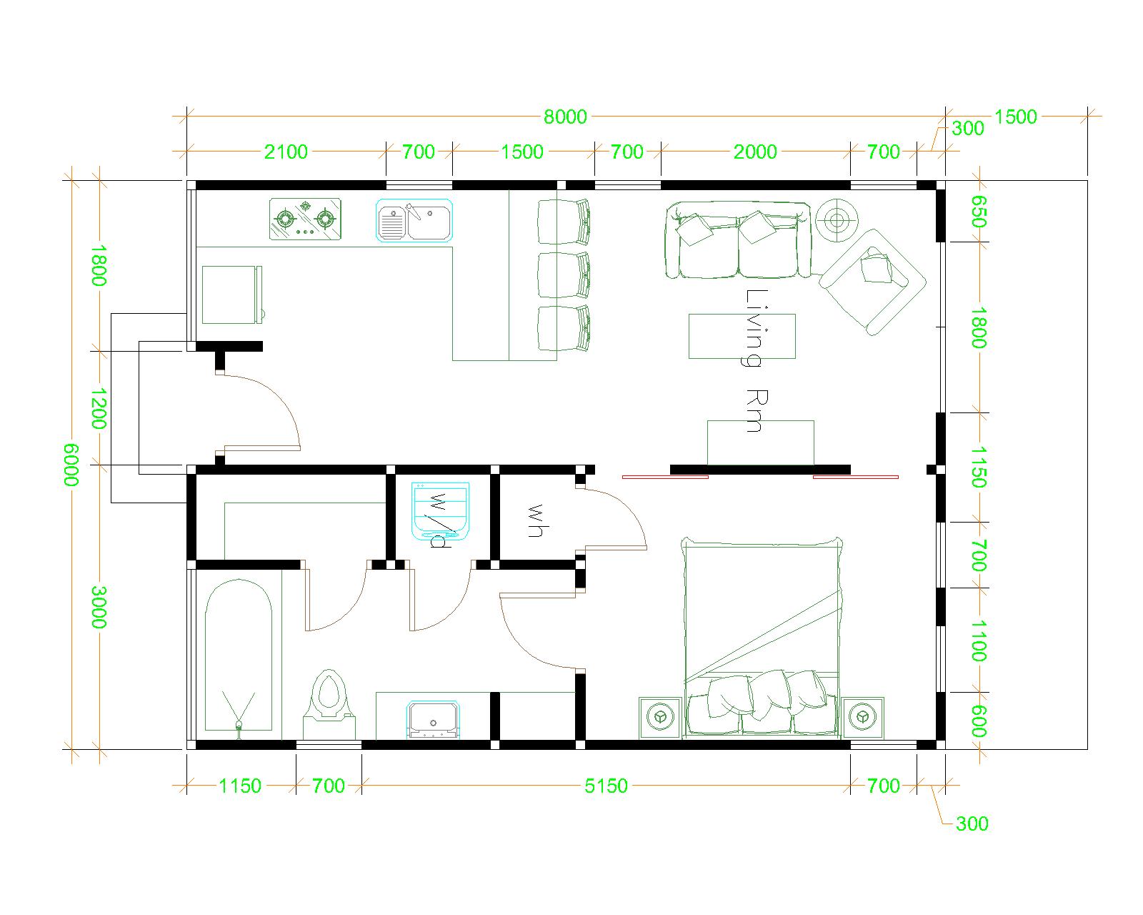 Studio House Plans 6x8 Hip Roof Floor plan