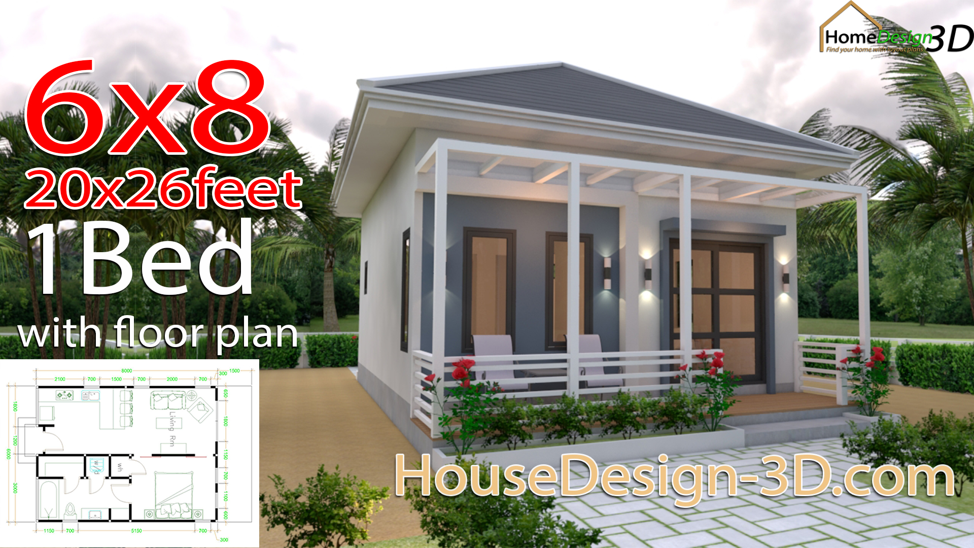 Studio House Plans 6x8 Hip Roof - House Design 3D