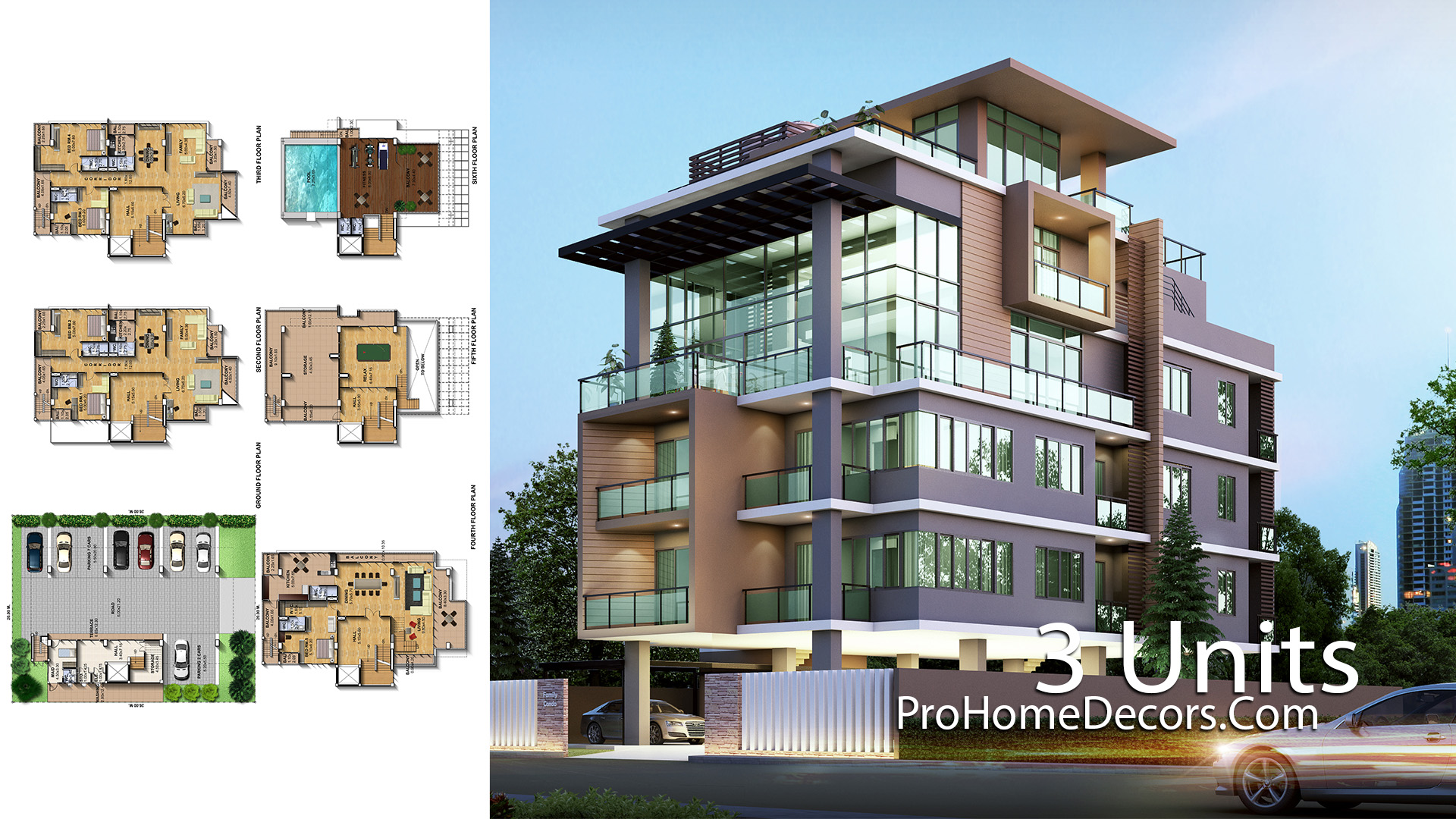 Apartmen Plan Plot 20x24 Meter with 3 Units