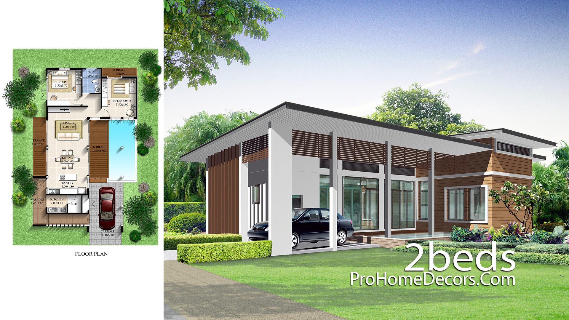 House Design Plan 10.5x16 meter with 2 Bedrooms