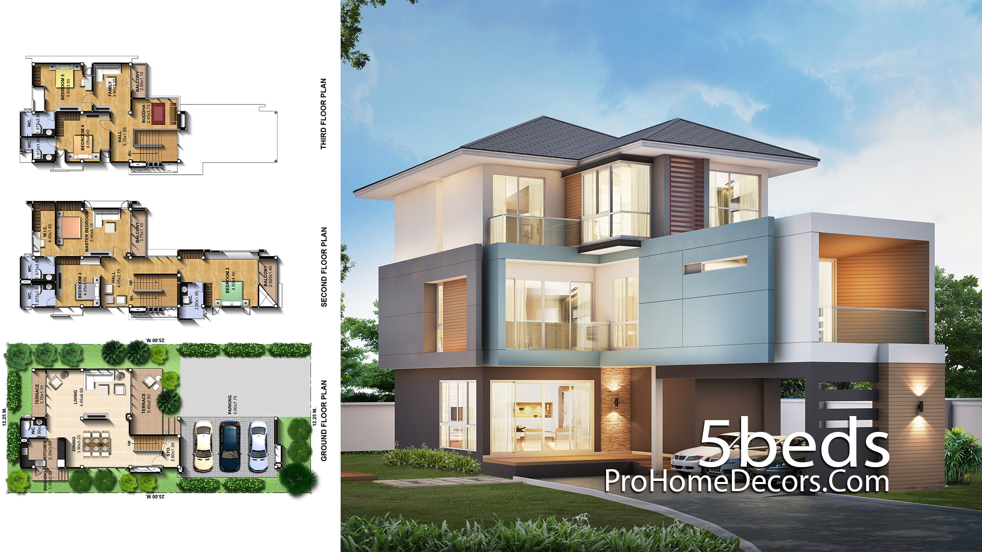 House Design Plot 12x25 meter 5 Bedrooms