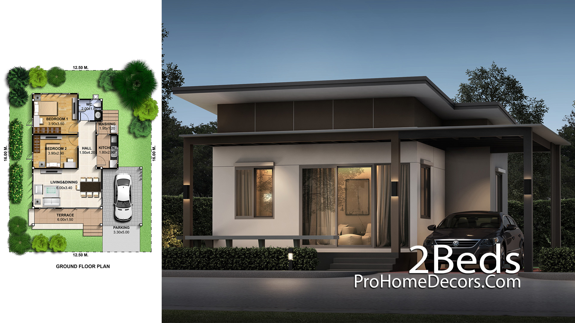Small House Plot 12x15 Meter with 2 Bedrooms