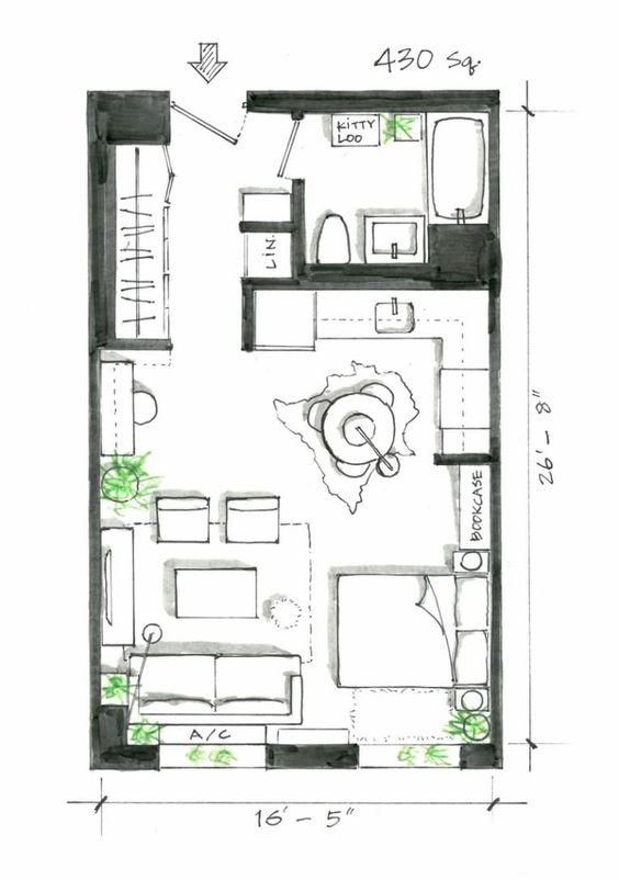 5 Economic studio apartment layout plans 3
