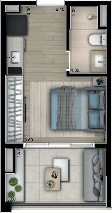 5 Economic studio apartment layout plans 5