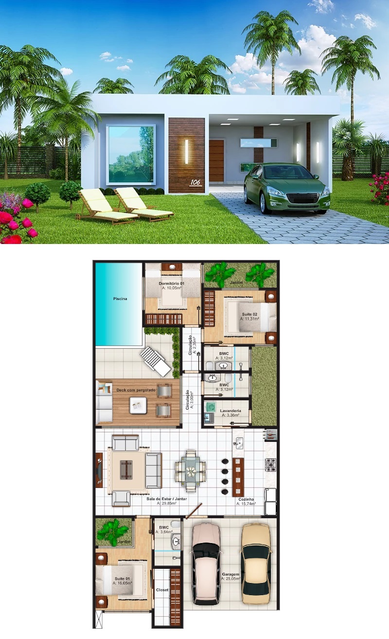 House-Design-Plan-10x20-Meter-with-3-Bedrooms-3d-view