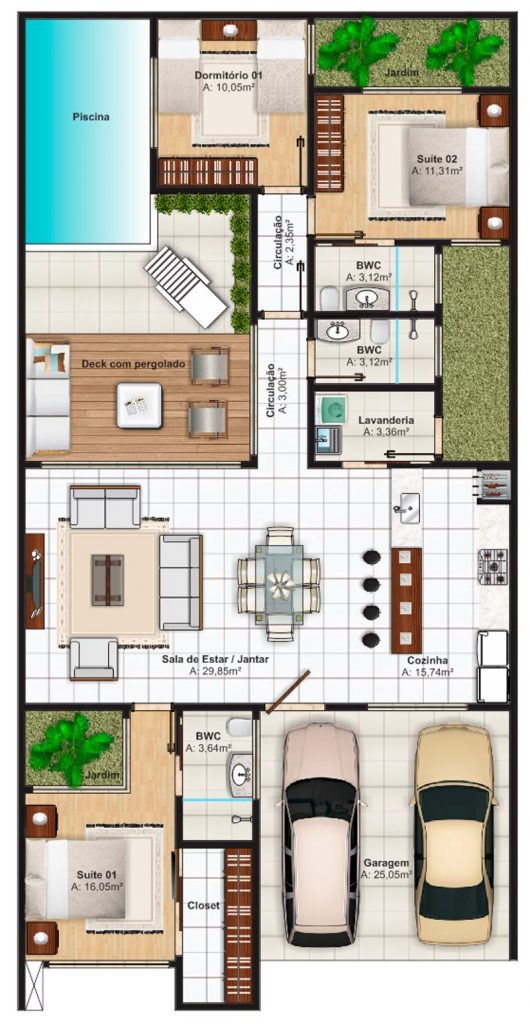 House Design Plan 10x20 Meter with 3 Bedrooms layout plan
