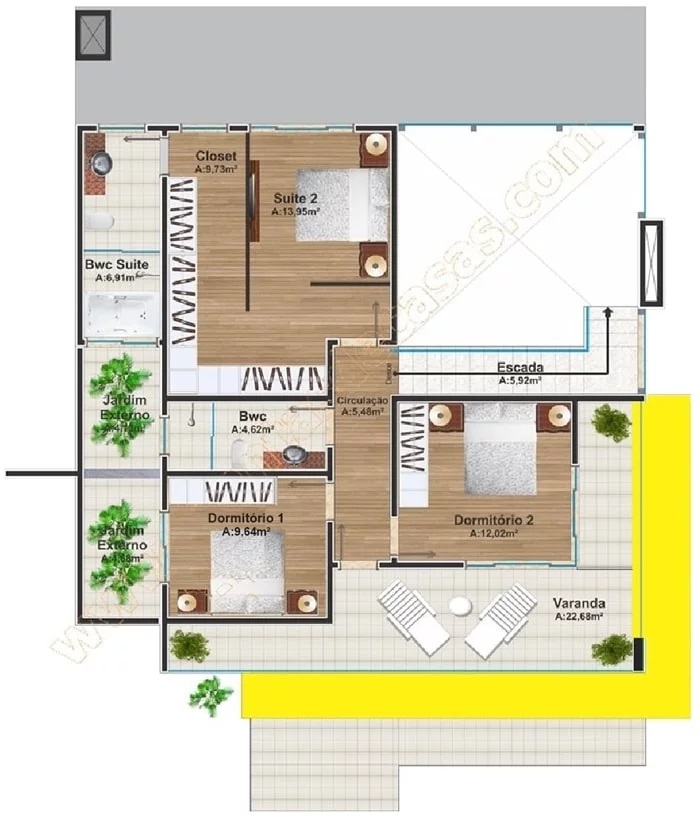 House Design Plan 12x12 Meter with 4 Bedrooms first floor plan