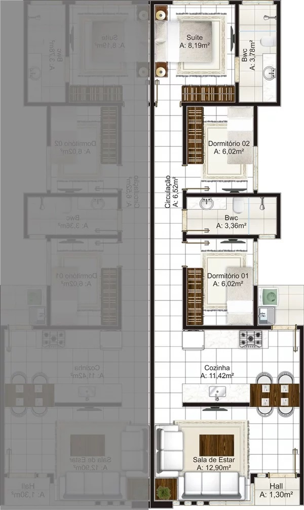 House Design Plan 5x16.5 Meter with 3 Bedrooms layout floor plan