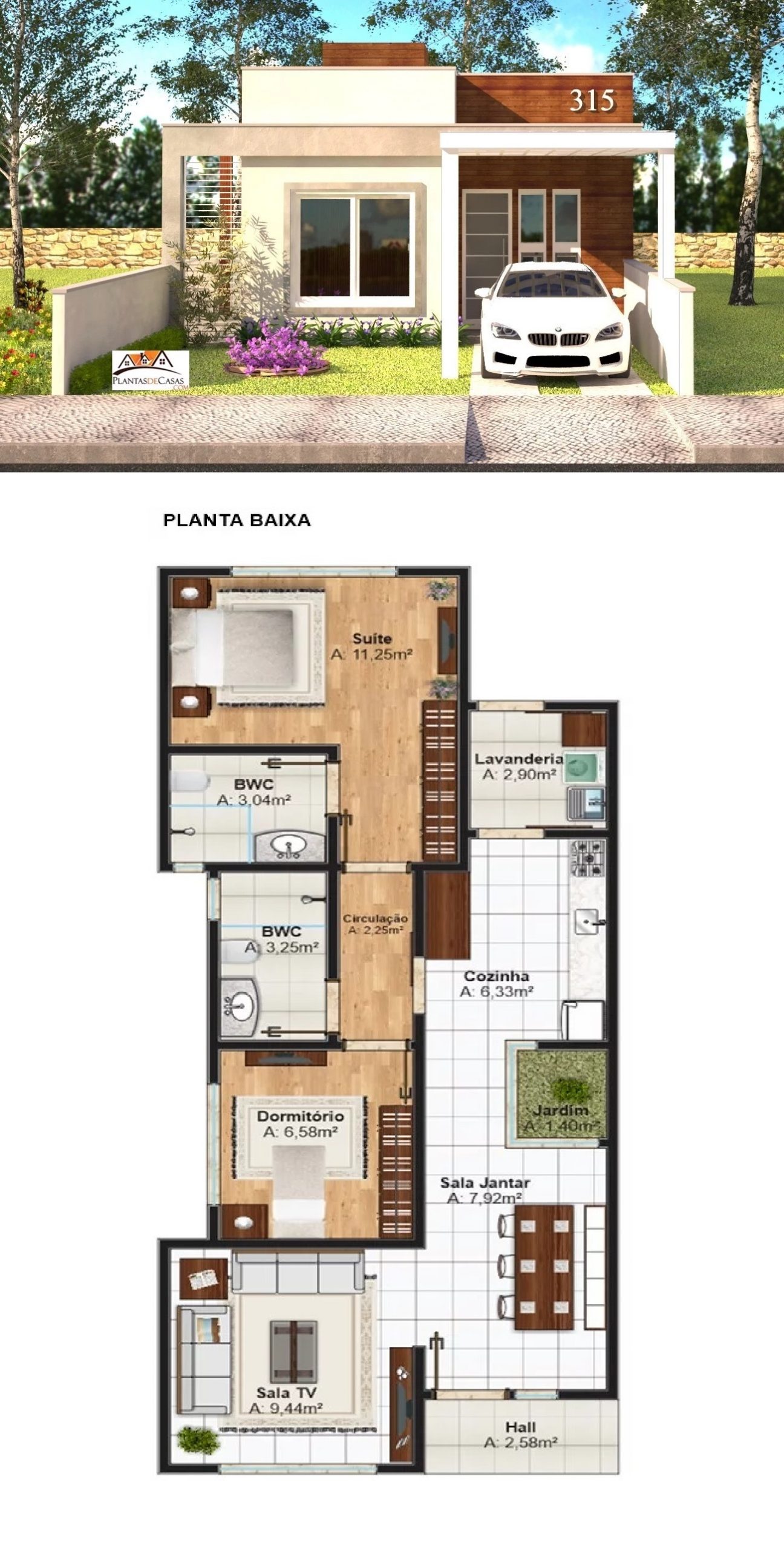 House Design Plan 6.5x14 Meter with 3 Bedrooms 1 - 3d