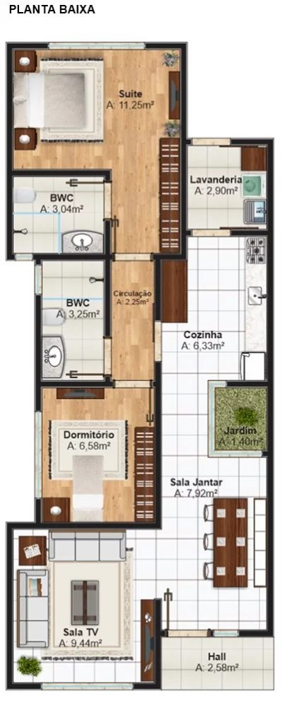 House Design Plan 6.5x14 Meter with 3 Bedrooms Layout floor plan