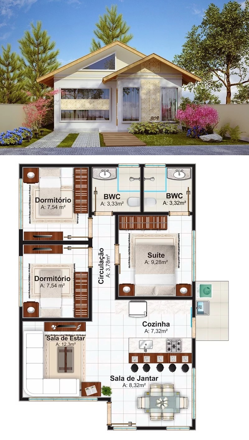 House Design Plan 7x10 Meter with 3 Bedrooms front 3d view 1 - Copy