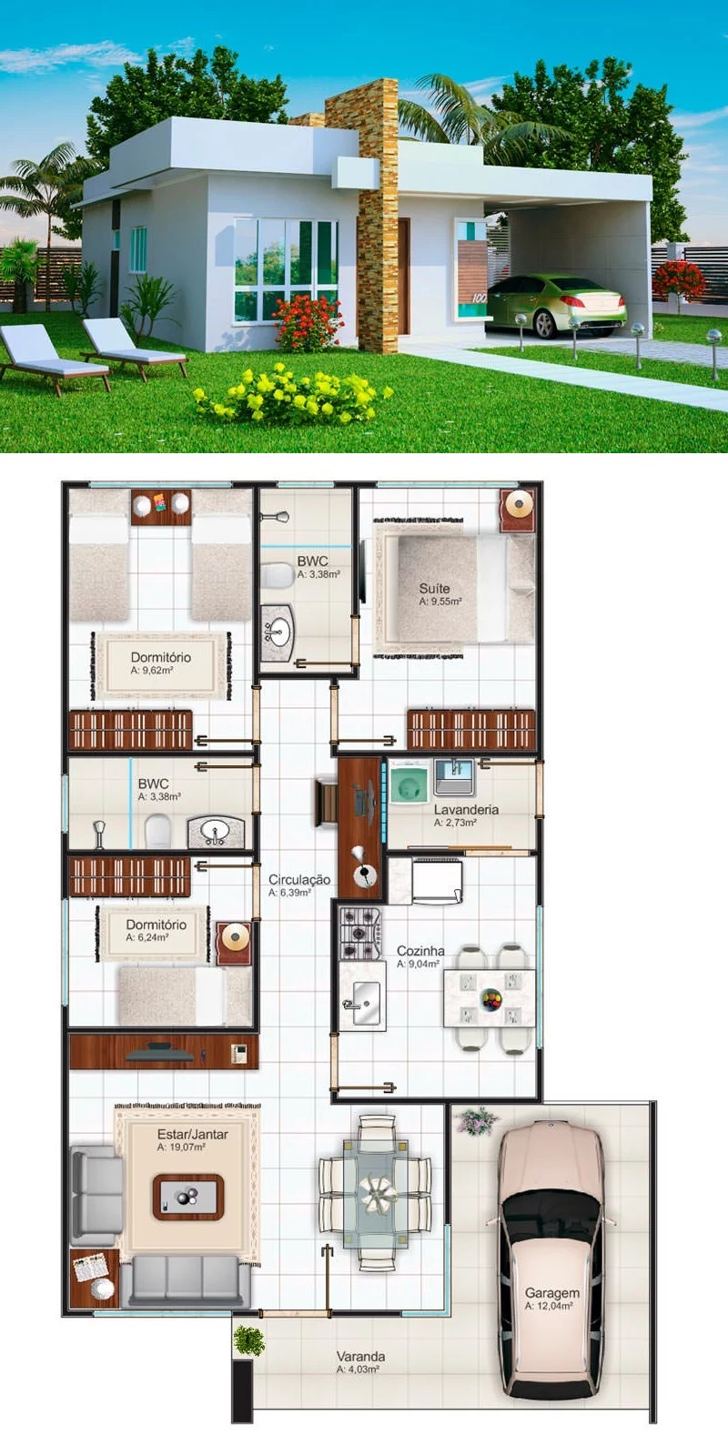 House-Design-Plan-8.5x13-Meter-with-3-Bedrooms-2-3d