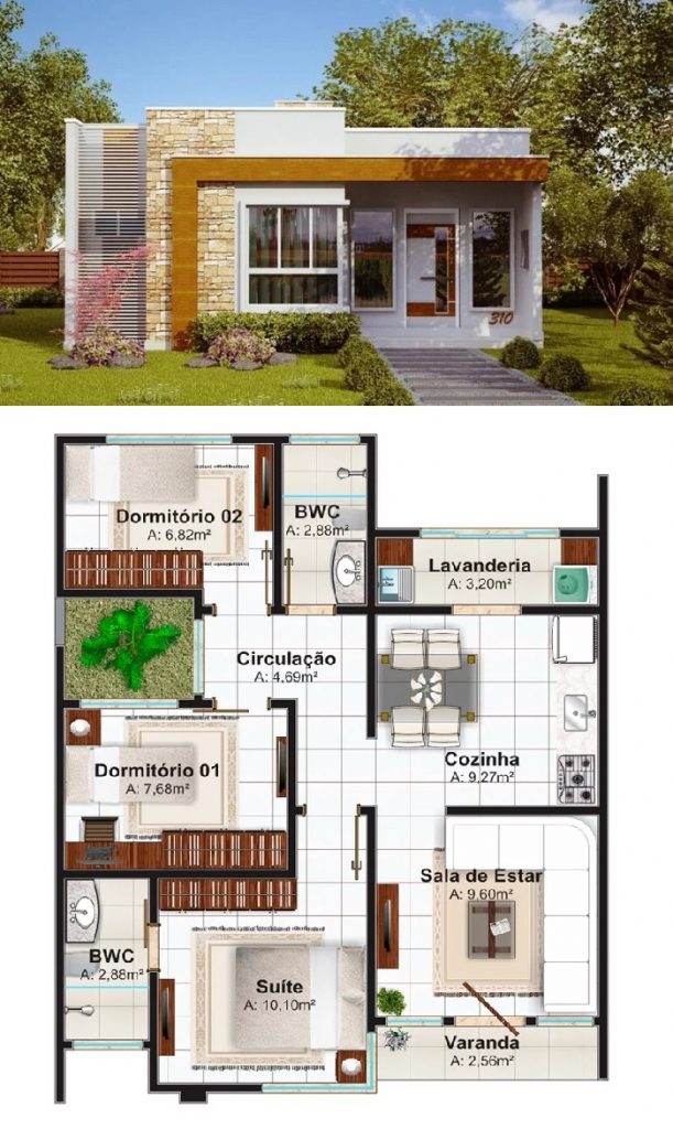 House Design Plan 8x16 Meter 3 Bedrooms - 3d
