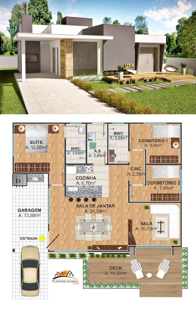 House Design Plans 12x9 Meter with 3 Bedrooms front 3d view 3 - Cover