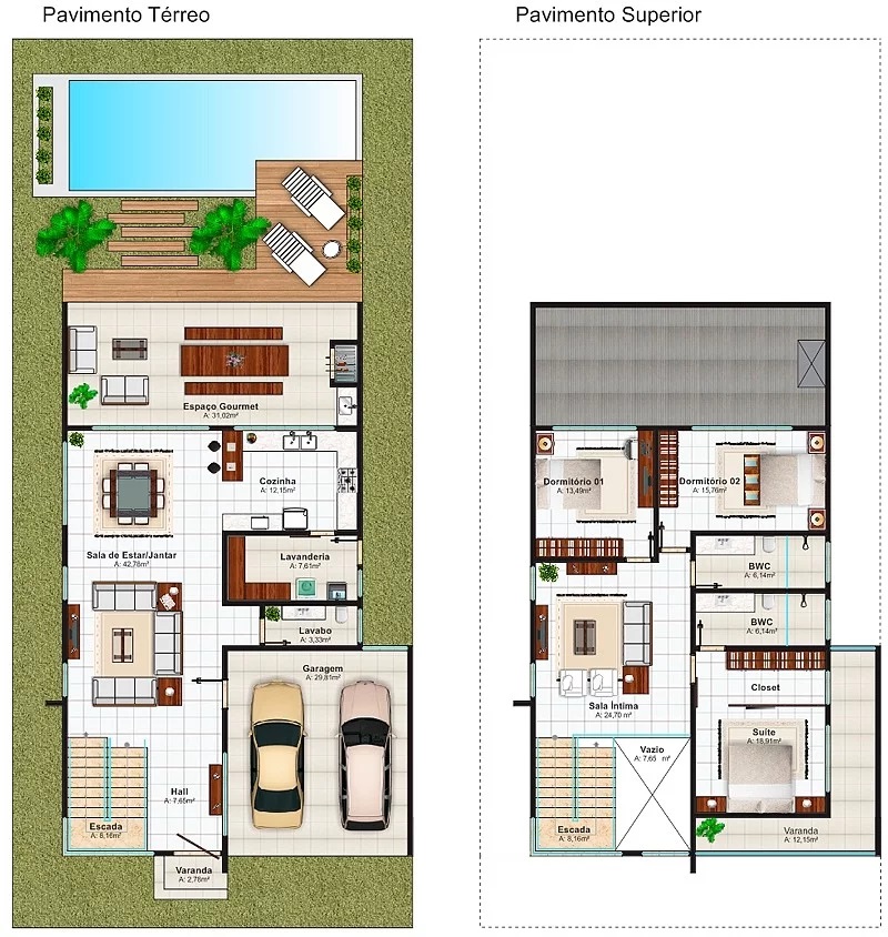 House Design Plot 12x30 Meter with 3 Bedrooms layout plan