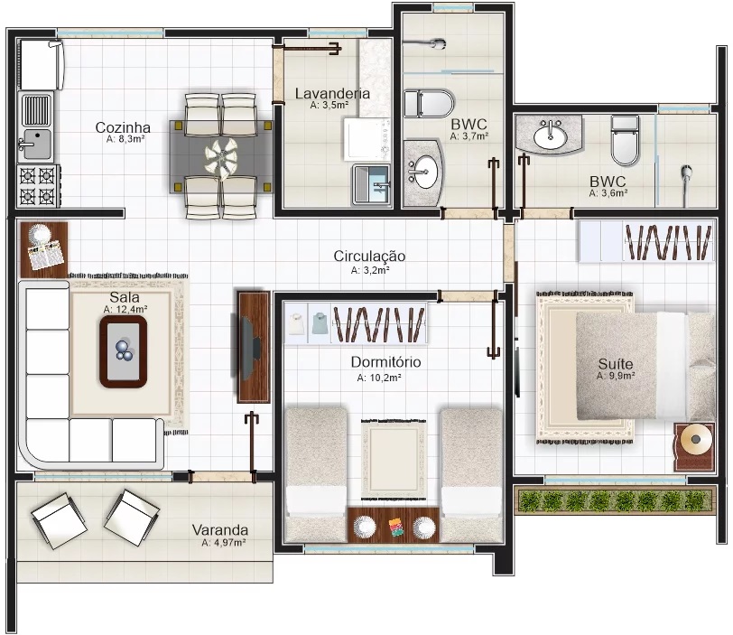 House Plan Plot 10x15 Meter with 2 Bedrooms Ground floor plan