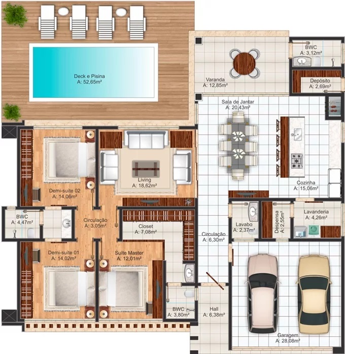 Modern House Design 17x16 Meter with 3 Bedrooms Layout floor plan