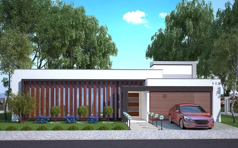 Modern House Design 17x16 Meter with 4 Bedrooms Front 3d view