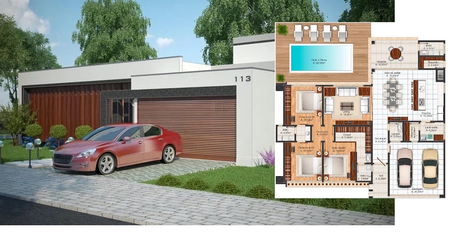 Modern-House-Design-17x16-Meter-with-4-Bedrooms-Front-3d-view