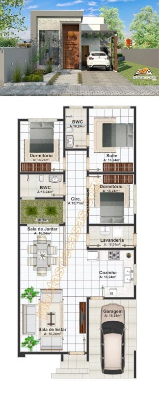 Modern House Plan 7.5x15 Meter 3 Bedrooms - House Design 3D