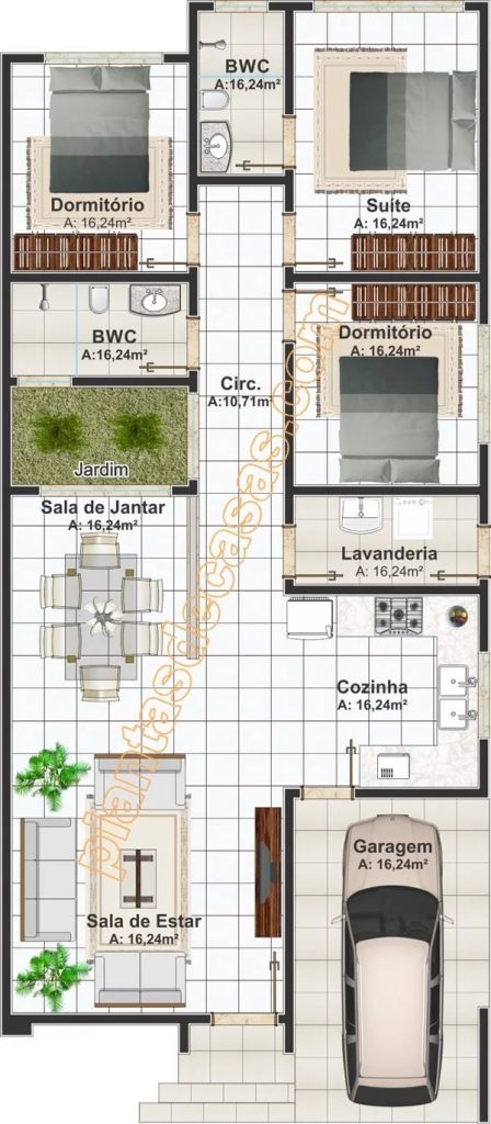 Modern House Plan 7.5x15 Meter 3 Bedrooms layout plan